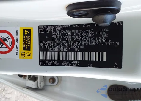 2010 Toyota Highlander Se V6 из США, поврежденный, VIN 5TDJK3EH6AS035297